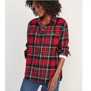 Old Navy Red Plaid Flannel The Boyfriend Shirt Women’s Size Large